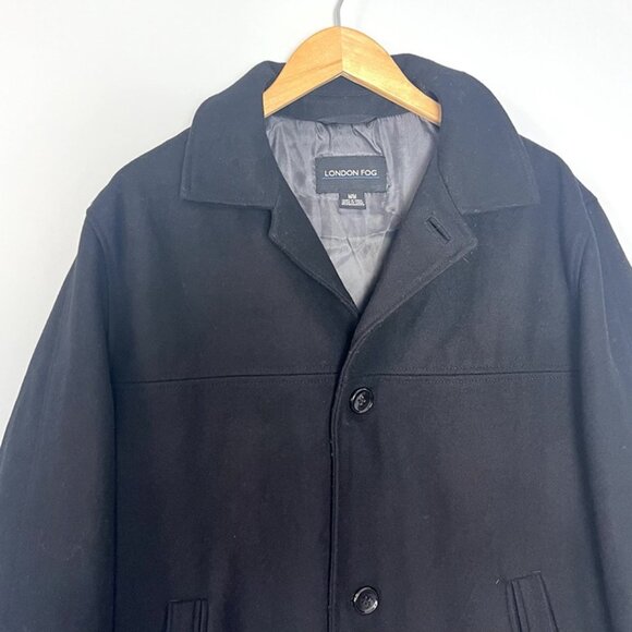 Men’s London Fog Wool Blend Black Pea Coat Sz M Jacket Academia Preppy Capsule - Picture 2 of 11